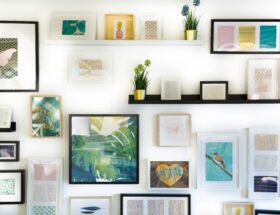 living room gallery wall with shelves